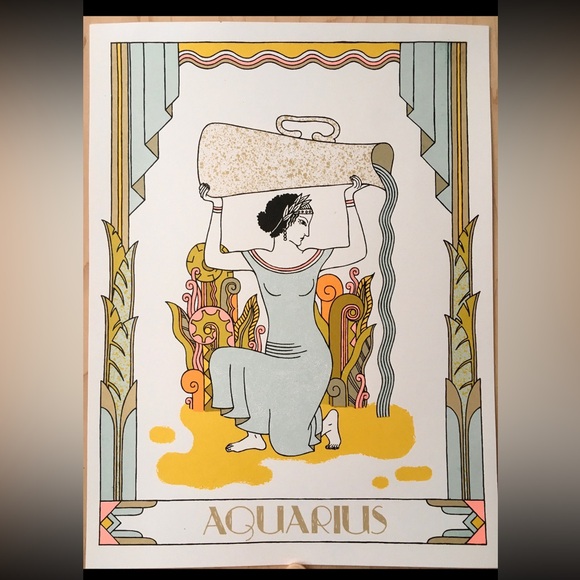 aquarius astrology silkscreen horoscope art NWT - Picture 1 of 5